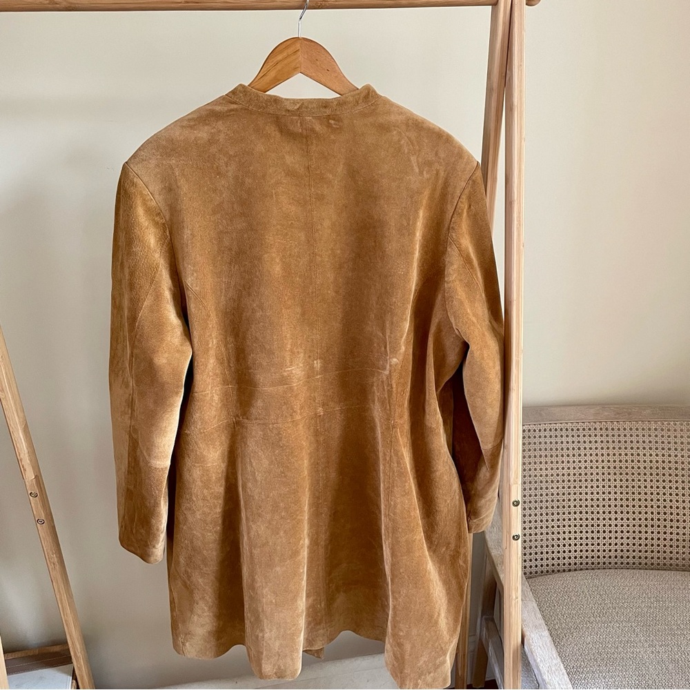 Vintage Suede Leather Embroidered Floral Longline Jacket in Camel - Picture 4 of 4